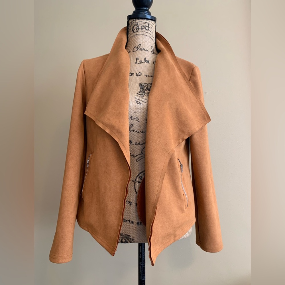 PRETTY GARDEN women’s Size Med Faux Suede open front cropped Unlined jac…